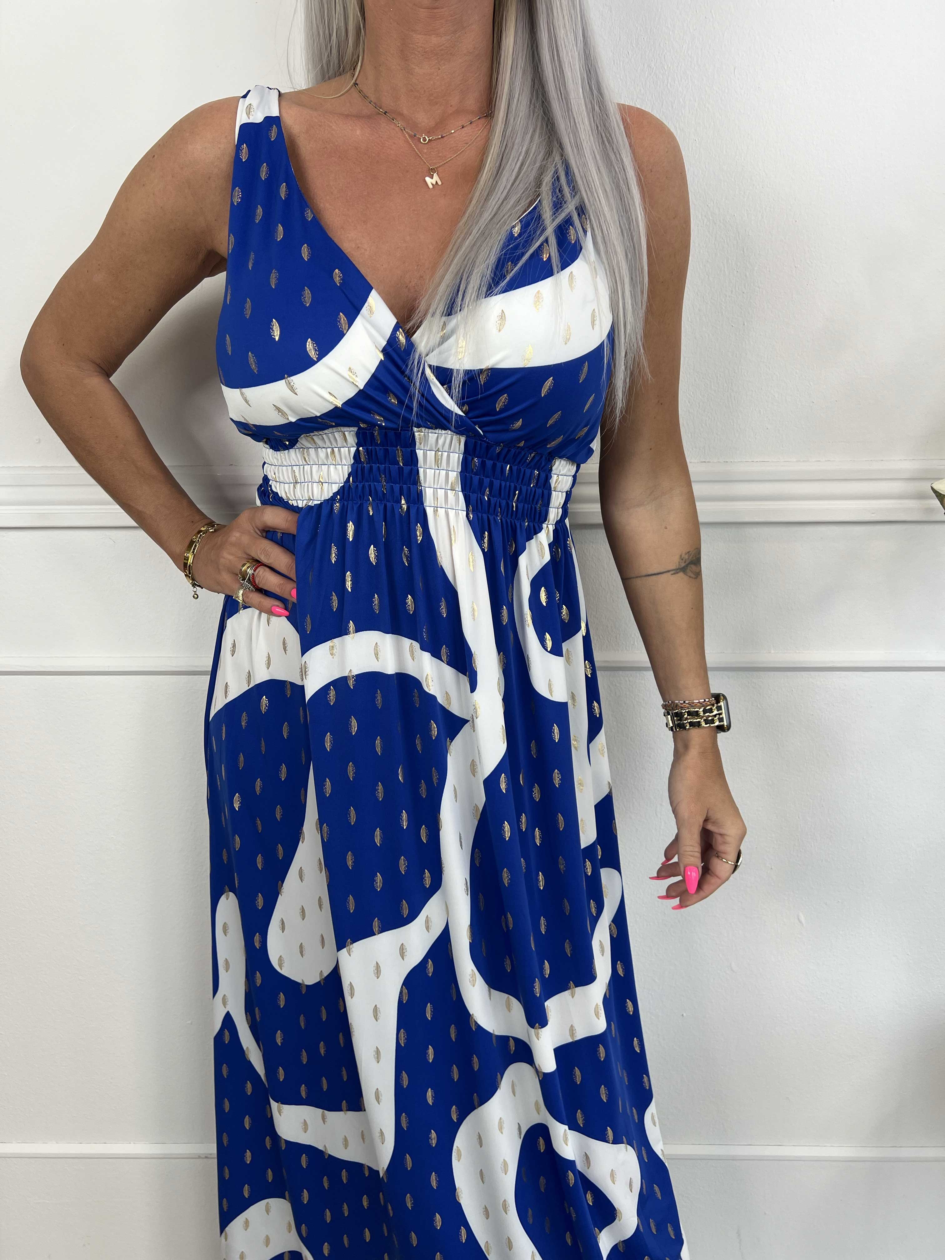 Kenza - Mönstrad klänning med axelband i elastiskt tyg